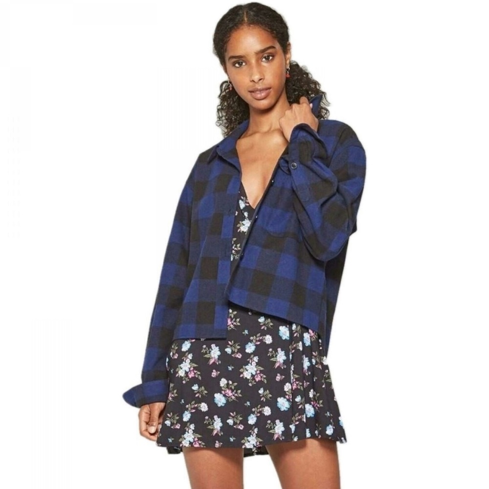 Wild Fable Cropped Flannel Top Plaid Size Medium